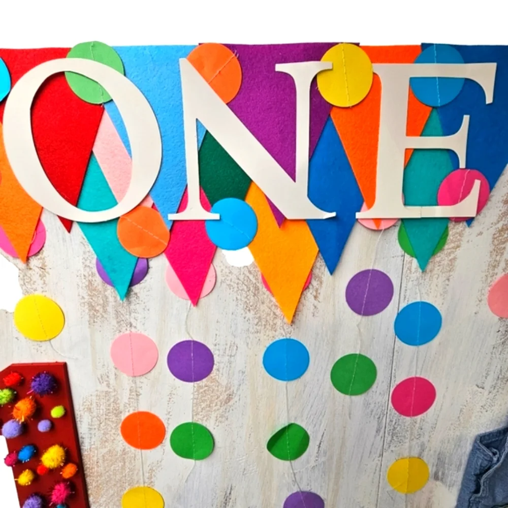 1st Birthday Set Pom Pom Overalls,Gingham Hat,Red Wooden 1 ,HighChair+Gift Table